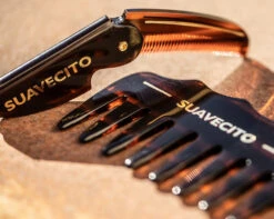 Deluxe Folding Mustache Comb - Amber -Suavecito|Suavecita Shop 5X0A0062