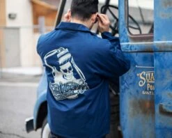 OG Front Panel Jacket - Navy 7 OG Front Panel Jacket - Navy -Suavecito|Suavecita Shop suavecito og front panel navy jacket lifestyle